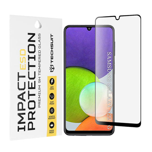 Techsuit képernyővédő fólia Samsung Galaxy A22 A225 készülékhez, edzett üveg, fekete