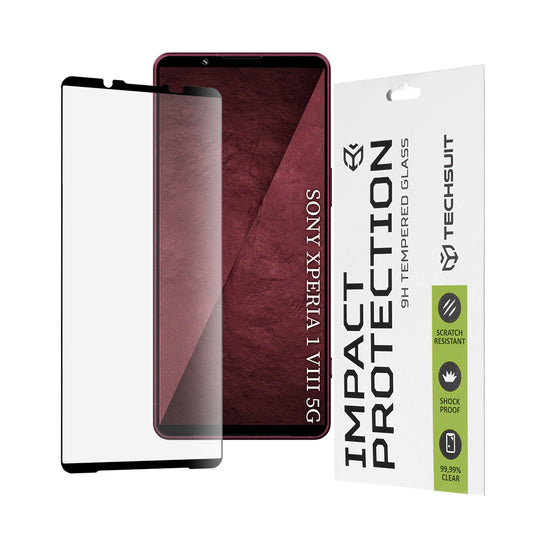 Techsuit képernyővédő fólia Sony Xperia 1 VIII-hoz, edzett üveg, 111D, fekete