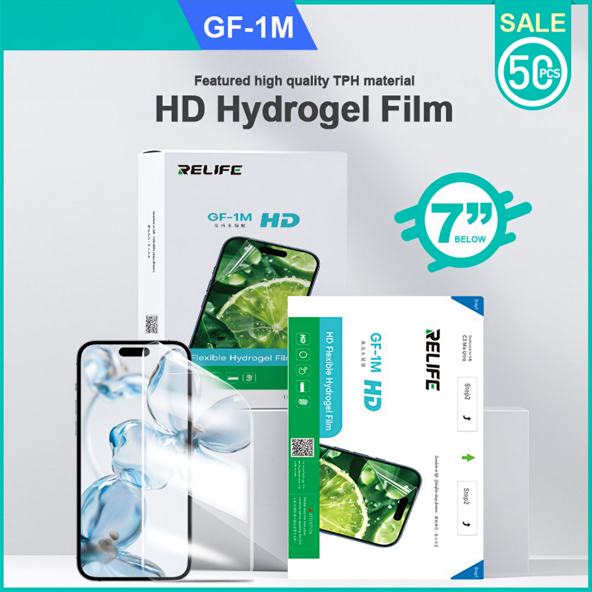 Relife GF-1M Hidrogel / TPU fólia UV Vákuumos Sunshine C3 Mix Ultra lamináló géphez, 120mm x 210mm, 50 darabos készlet
