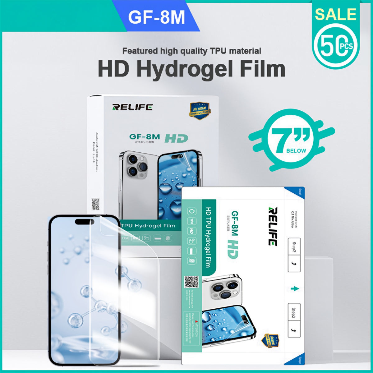 Relife GF-8M Hidrogel / TPU fólia UV Vákuumos Lamináló Gép Sunshine C3 Mix Ultra számára, 120mm x 210mm, 50 darabos készlet