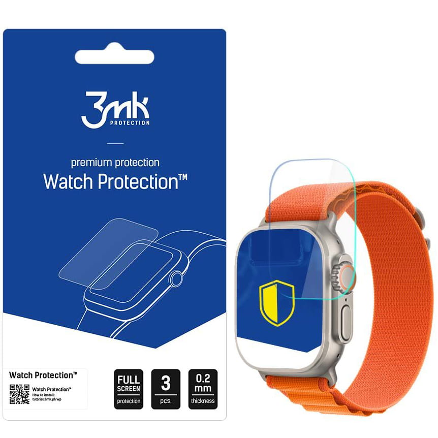 3MK FlexibleGlass védőfólia Apple Watch Ultra / Ultra 2 sorozathoz, 3 darabos készlet, rugalmas üveg