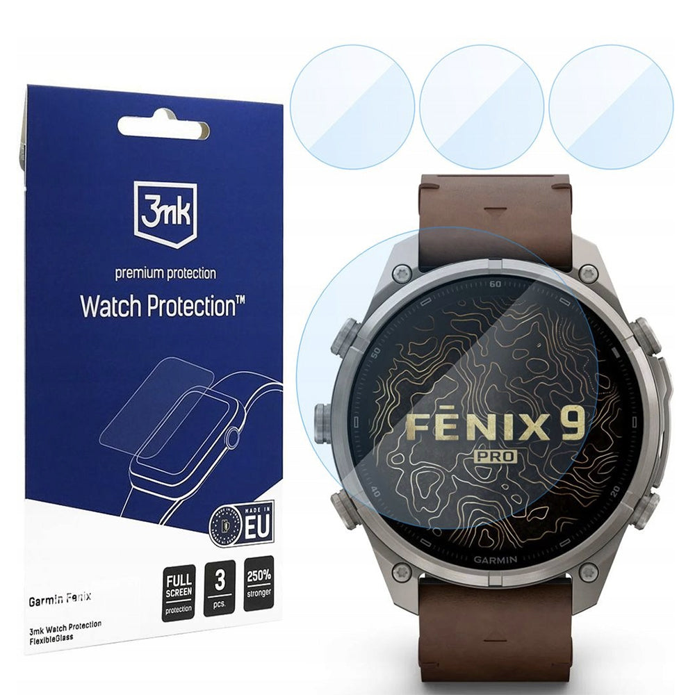 3MK FlexibleGlass védőfólia Garmin Fenix 9 Pro 47 mm-es órához, rugalmas üveg, 3 darabos készlet