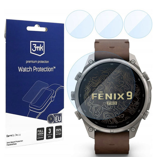 3MK FlexibleGlass védőfólia Garmin Fenix 9 Pro 47 mm-es órához, rugalmas üveg, 3 darabos készlet