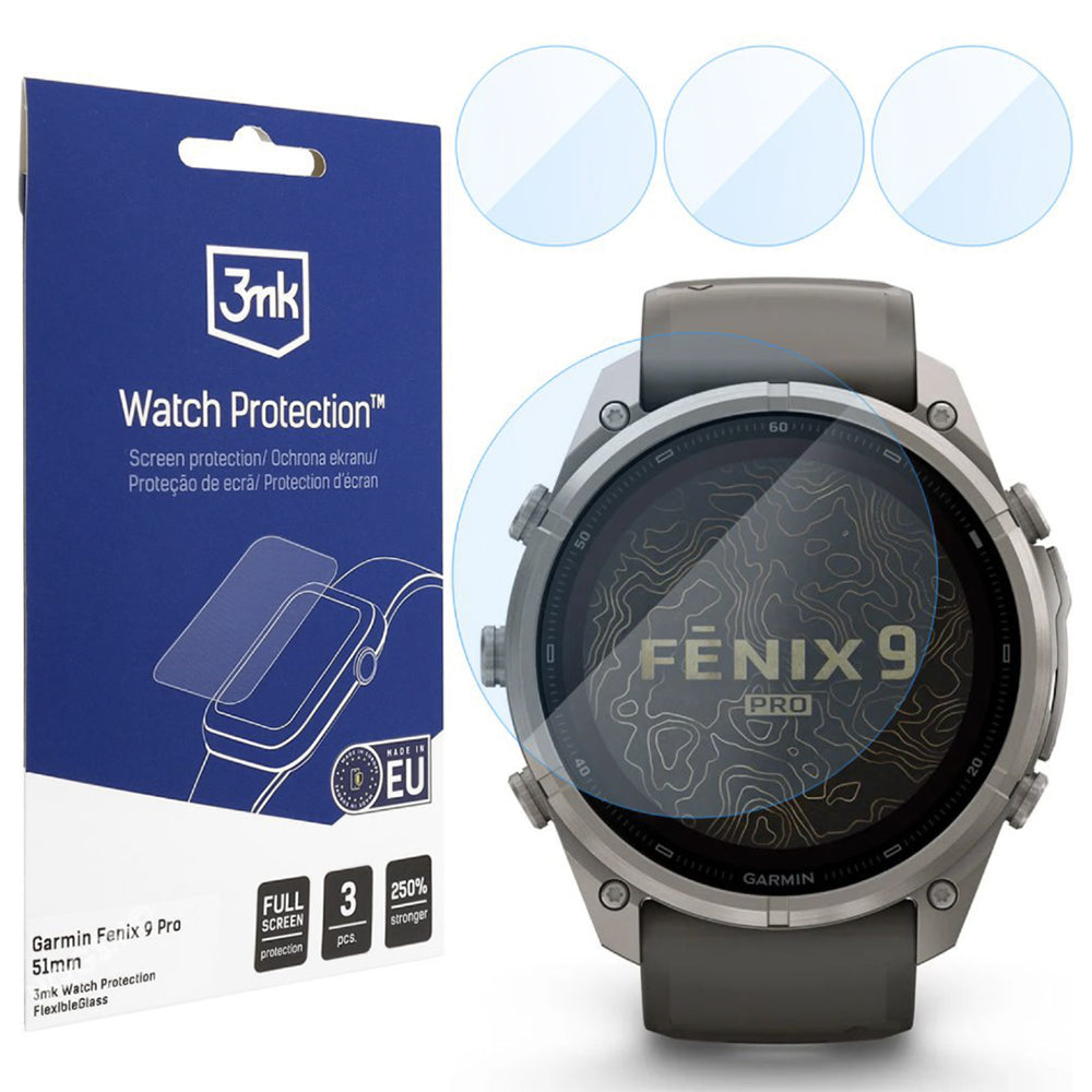 3MK FlexibleGlass védőfólia Garmin Fenix 9 Pro 51mm-hez, 3 darabos készlet, rugalmas üveg