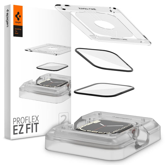 Spigen ProFlex EZ FIT védőfólia Apple Watch 9 / 8 / 7 45mm sorozathoz, 2 darabos készlet, Rugalmas üveg, Fekete AFL04051