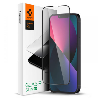 Spigen GlastR Slim képernyővédő fólia Apple iPhone 17e / 16e / 14 / 13 Pro készülékekhez, Edzett üveg, Teljes ragasztás, Fekete AGL03392