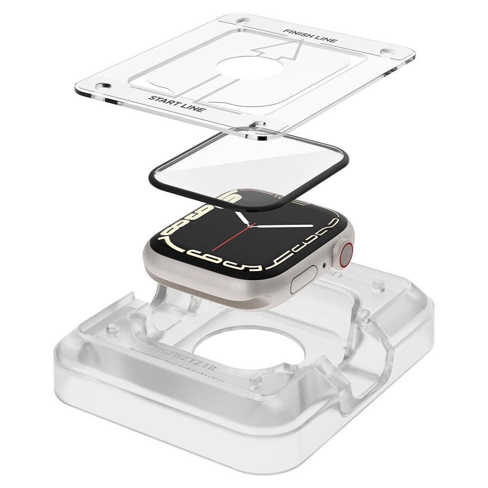 Spigen ProFlex EZ FIT védőfólia Apple Watch 9 / 8 / 7 45mm sorozathoz, 2 darabos készlet, Rugalmas üveg, Fekete AFL04051