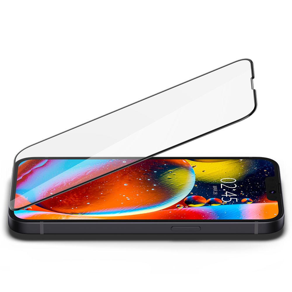 Spigen GlastR Slim képernyővédő fólia Apple iPhone 17e / 16e / 14 / 13 Pro készülékekhez, Edzett üveg, Teljes ragasztás, Fekete AGL03392