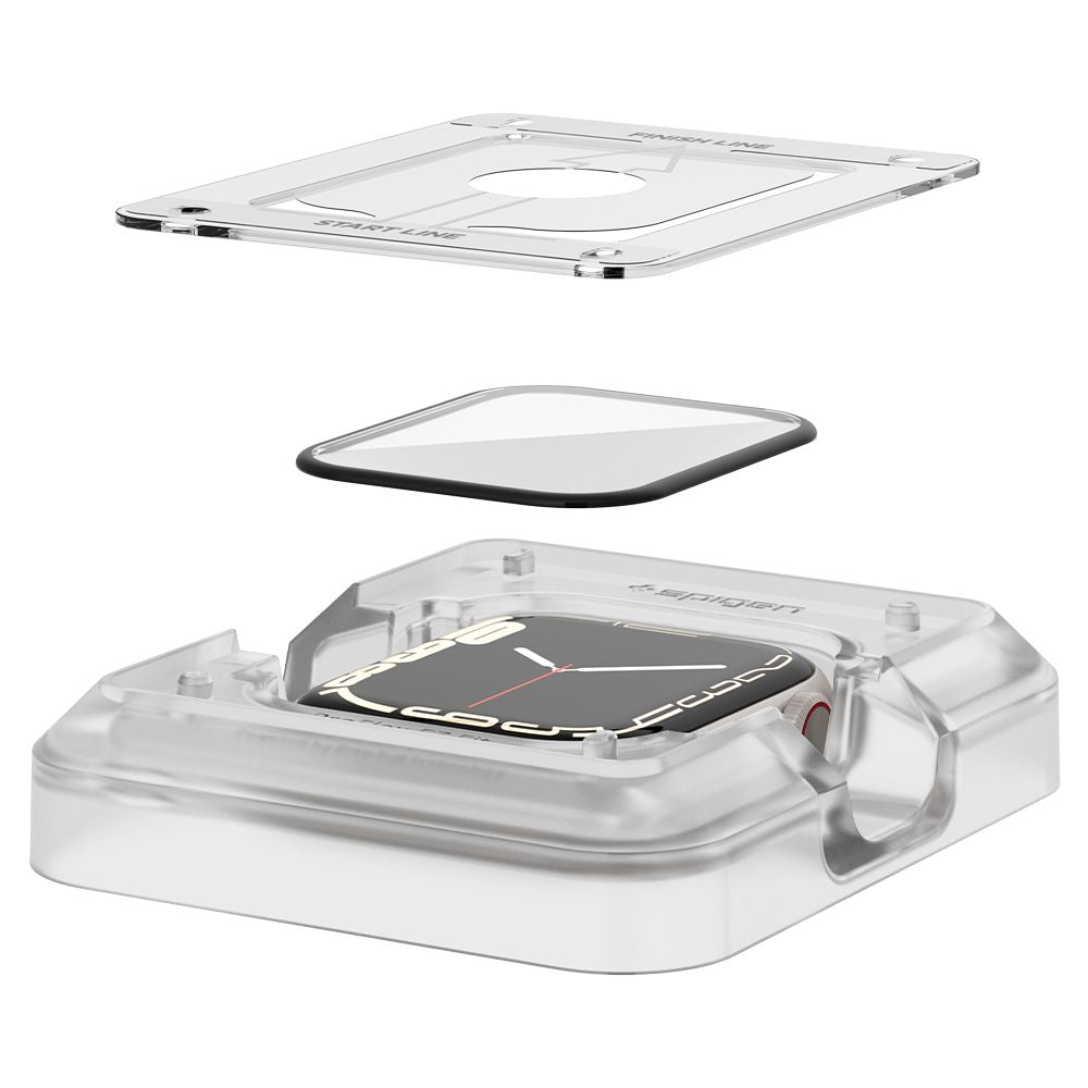 Spigen ProFlex EZ FIT védőfólia Apple Watch 9 / 8 / 7 45mm sorozathoz, 2 darabos készlet, Rugalmas üveg, Fekete AFL04051