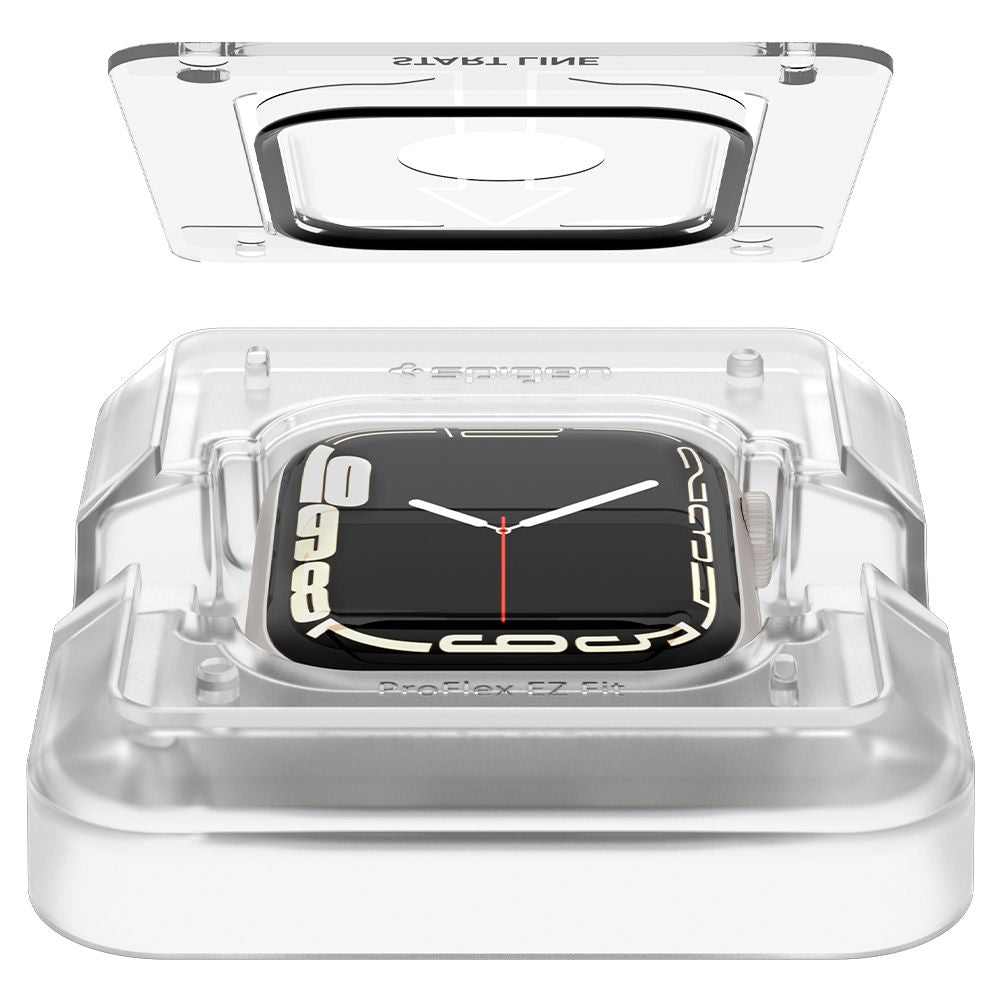 Spigen ProFlex EZ FIT védőfólia Apple Watch 9 / 8 / 7 45mm sorozathoz, 2 darabos készlet, Rugalmas üveg, Fekete AFL04051