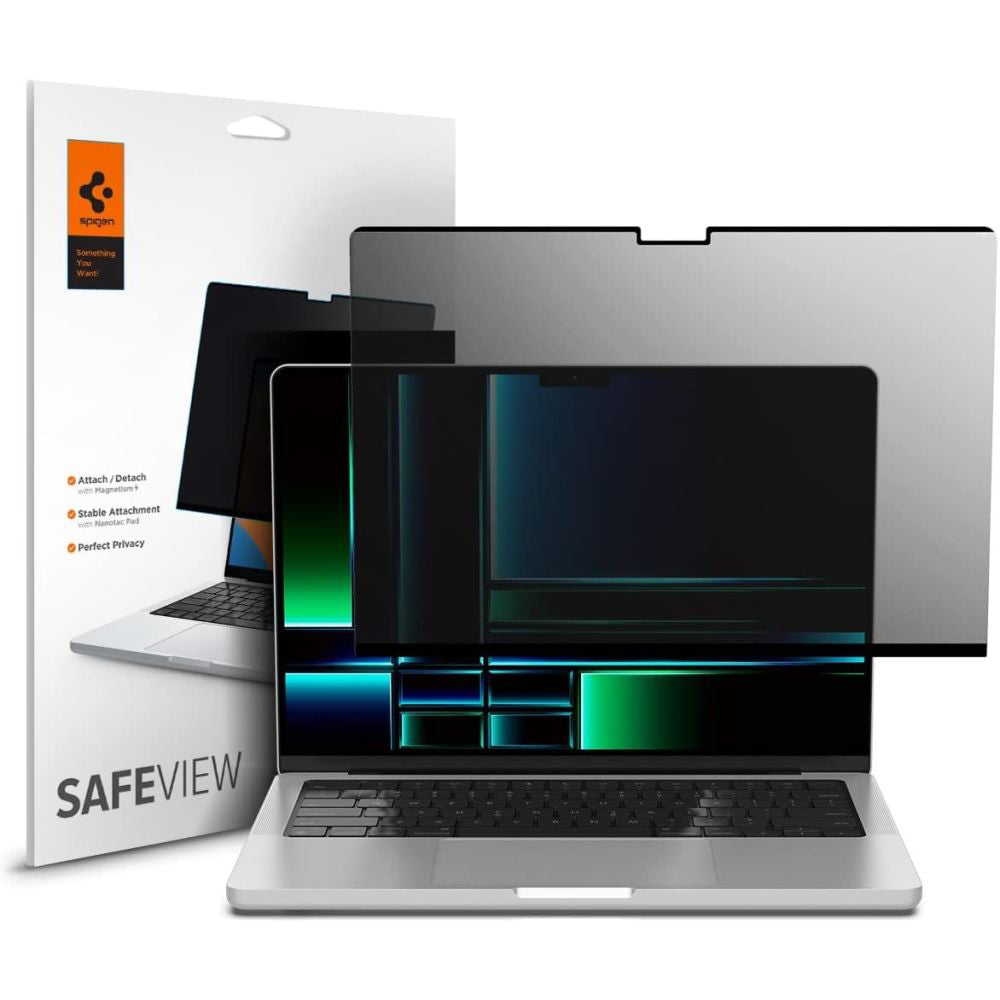 Spigen Safe View Magnetic Privacy Képernyővédő Fólia Apple MacBook Pro 14inch (2022) / (2024) / (2023) / (2021) készülékhez, Műanyag AFL06158