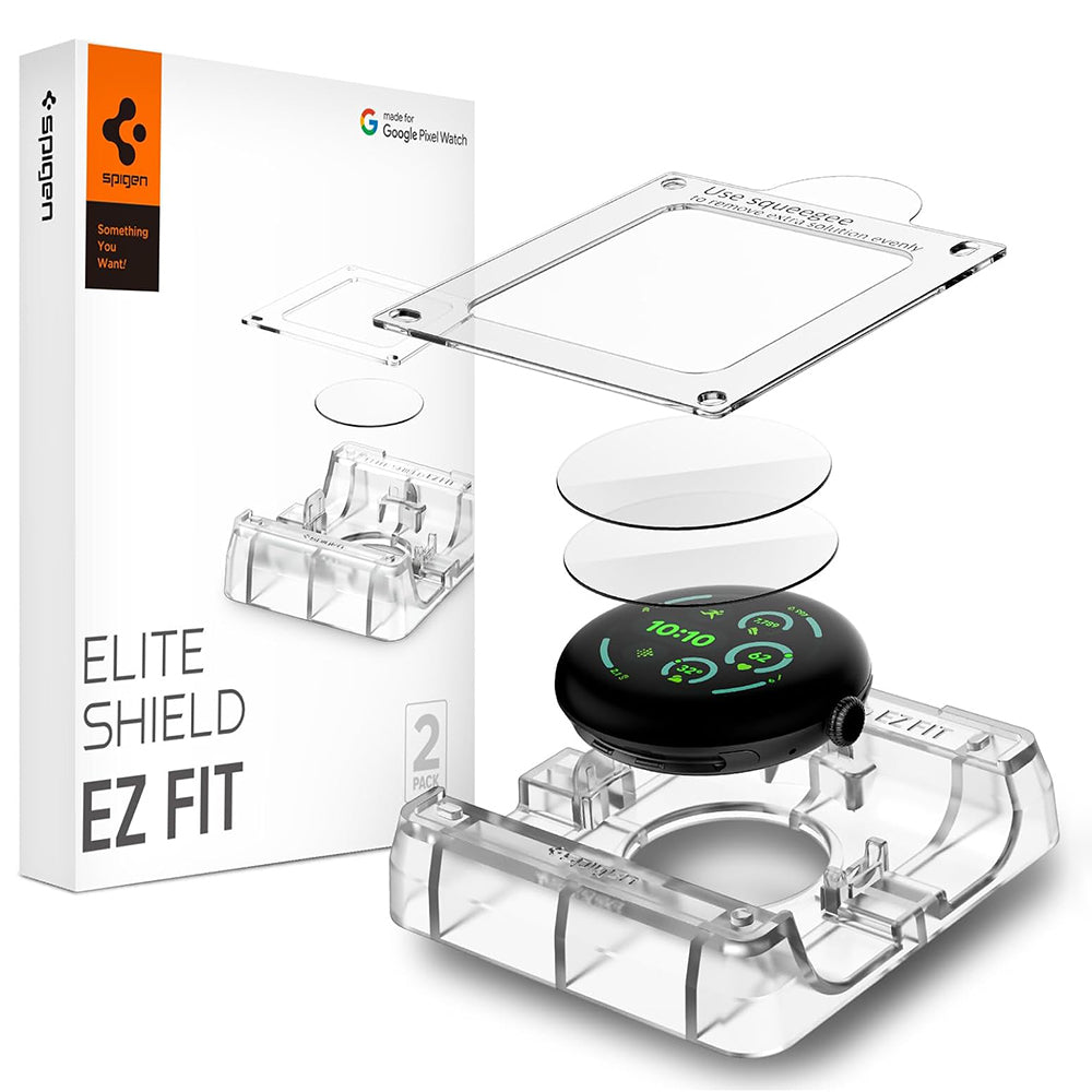 Spigen Elite Shield EZ FIT védőfólia Google Pixel Watch 45mm sorozathoz, 2 darabos készlet, edzett üveg, átlátszó AFL08525