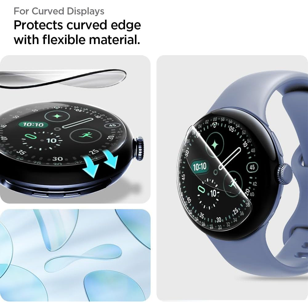 Spigen Elite Shield EZ FIT védőfólia Google Pixel Watch 45mm sorozathoz, 2 darabos készlet, edzett üveg, átlátszó AFL08525