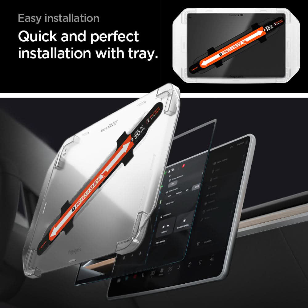 Spigen GlastR EZ FIT Anti-Glare FC védőfólia Tesla Y (2026 / 2025) / 3 (2026 / 2025 / 2024) navigációs kijelzőjéhez, edzett üveg, AGL07152