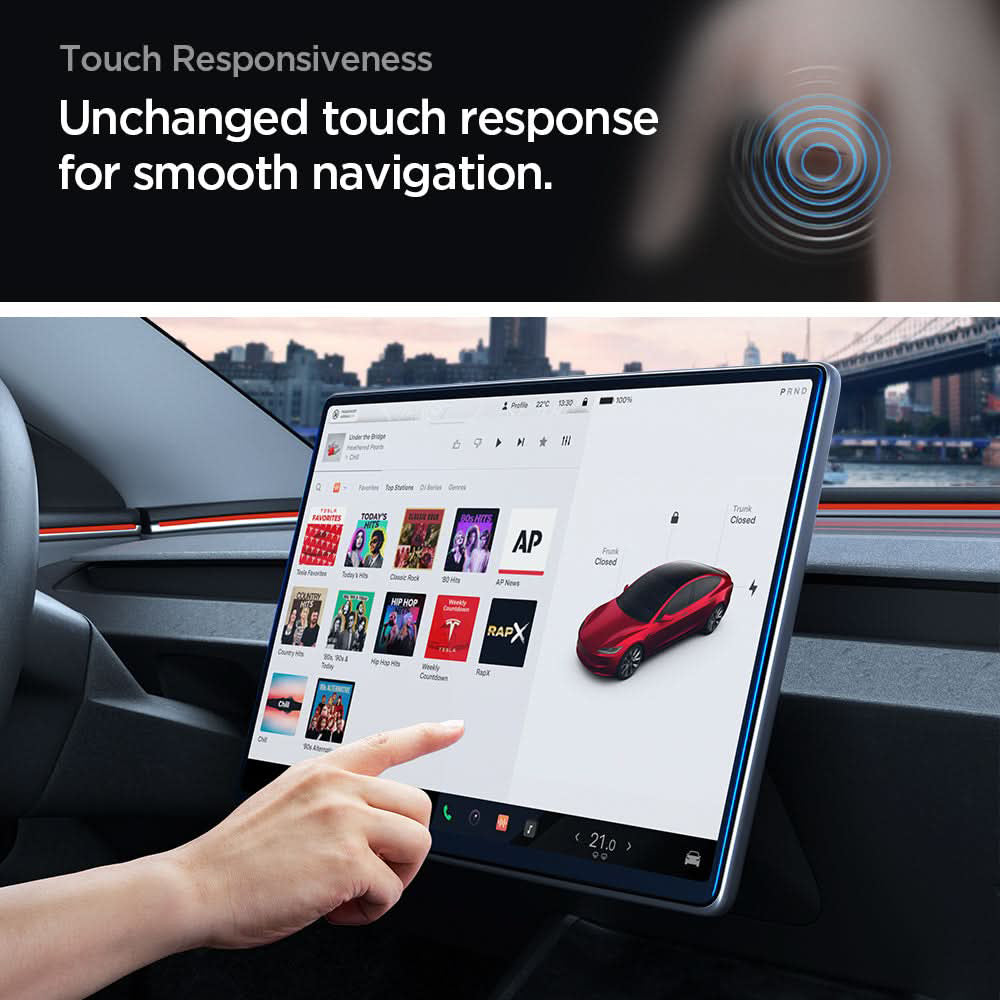 Spigen GlastR EZ FIT Anti-Glare FC védőfólia Tesla Y (2026 / 2025) / 3 (2026 / 2025 / 2024) navigációs kijelzőjéhez, edzett üveg, AGL07152
