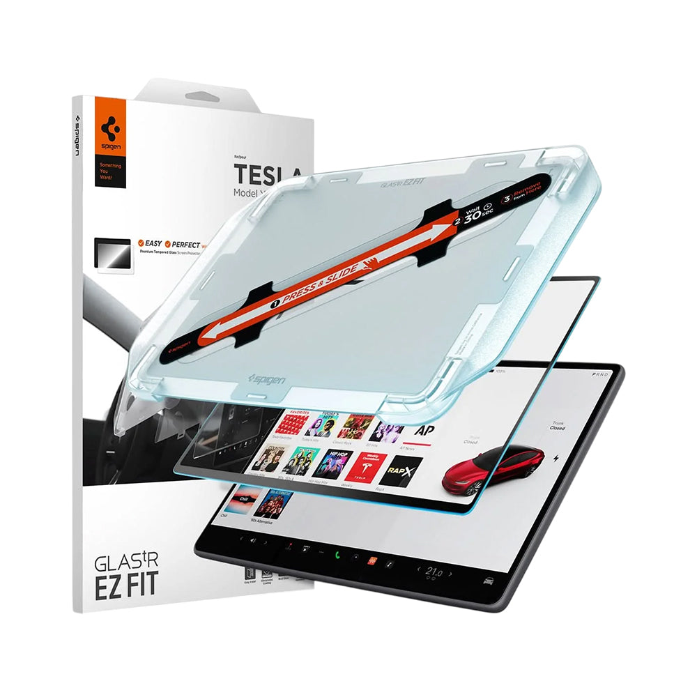 Spigen GlastR EZ FIT Anti-Glare FC védőfólia Tesla Y (2026 / 2025) / 3 (2026 / 2025 / 2024) navigációs kijelzőjéhez, edzett üveg, AGL07152