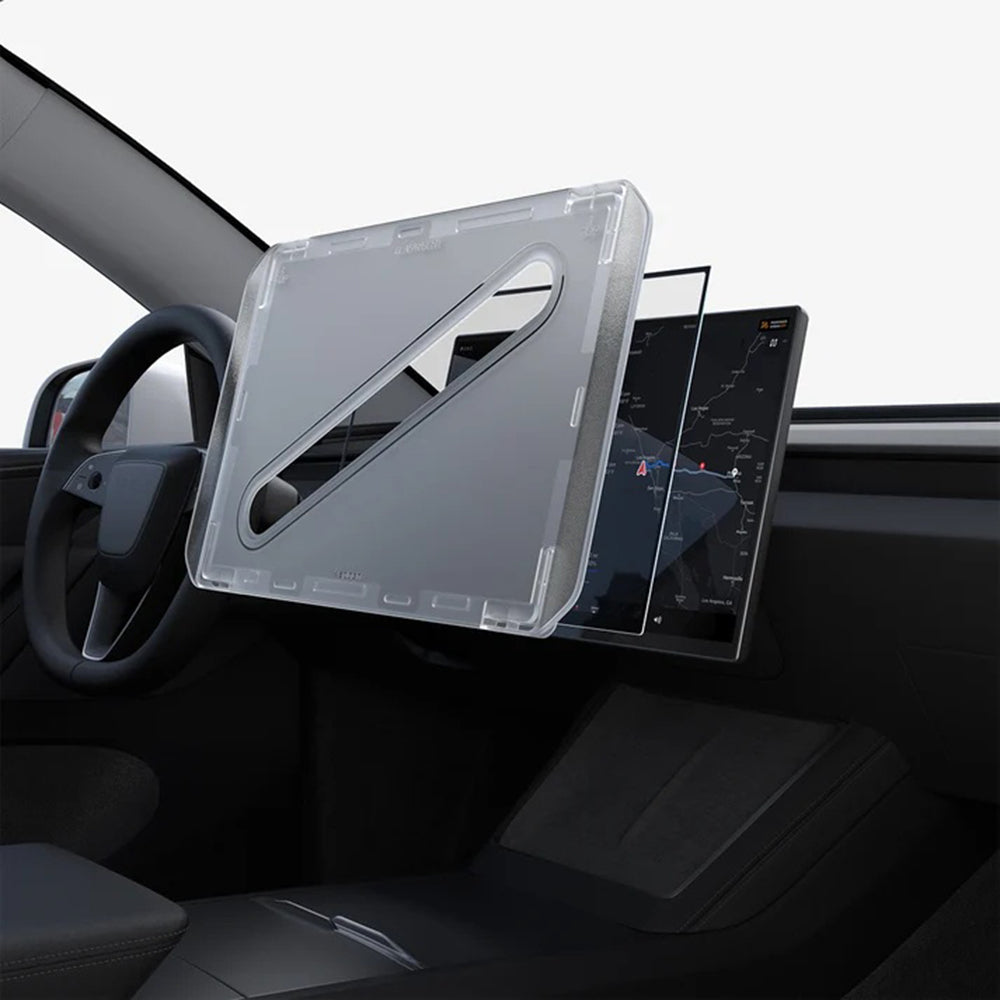 Spigen GlastR EZ FIT védőfólia Tesla Y 2026 Premium / Performance navigációhoz, edzett üveg AGL10820