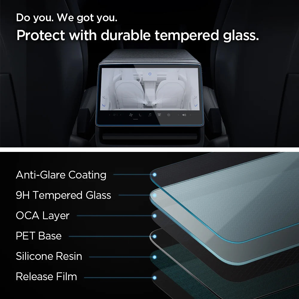 Spigen GlastR Slim Anti-Glare védőfólia Tesla Y (2026 / 2025) / 3 (2026 / 2025 / 2024) navigációhoz, edzett üveg AGL07586