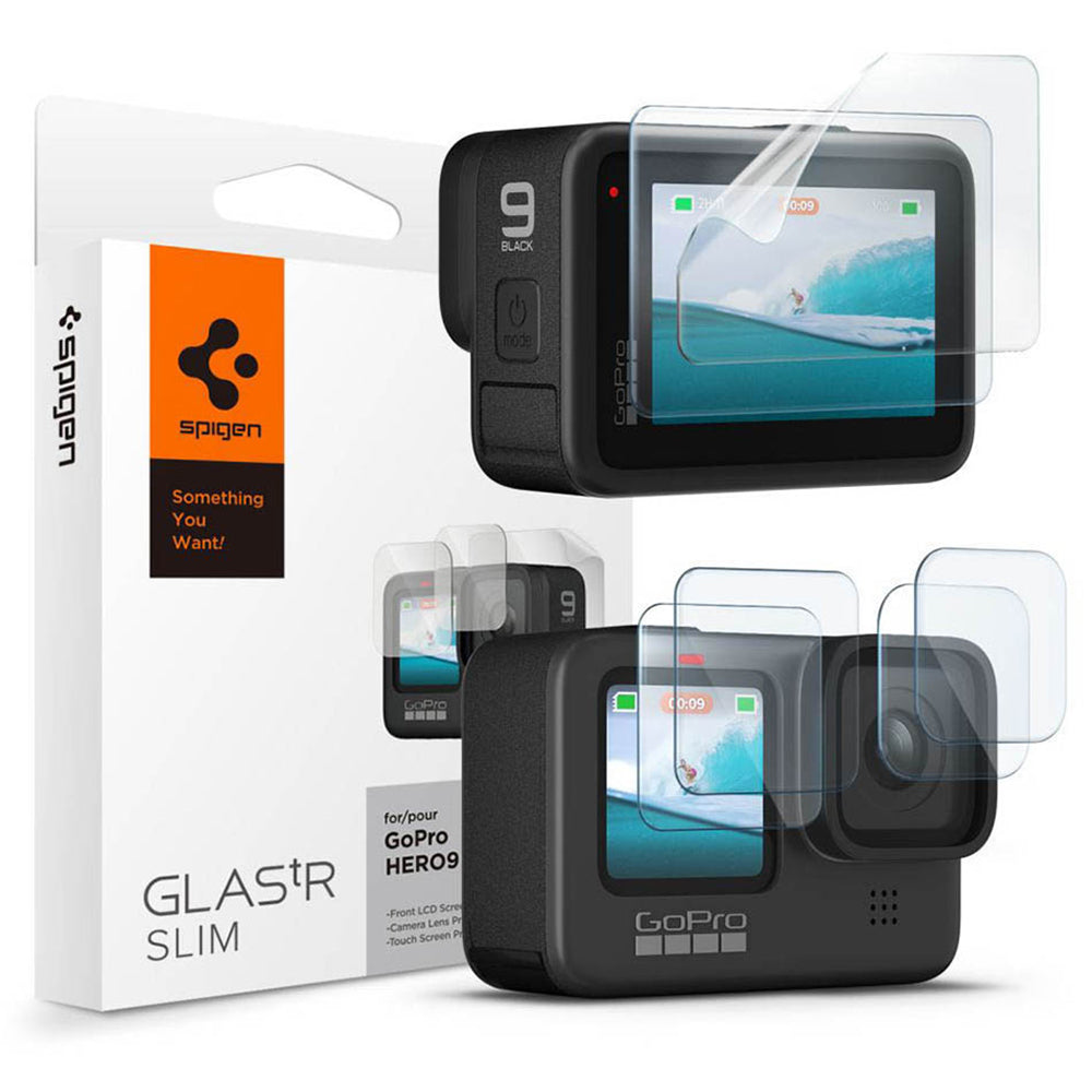 Spigen GlastR Slim képernyő- és lencsevédő fólia GoPro Hero 12 / 9 / 10 / 11 készülékekhez, Edzett üveg, 6 darabos készlet AGL03045