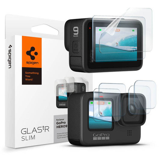 Spigen GlastR Slim képernyő- és lencsevédő fólia GoPro Hero 12 / 9 / 10 / 11 készülékekhez, Edzett üveg, 6 darabos készlet AGL03045