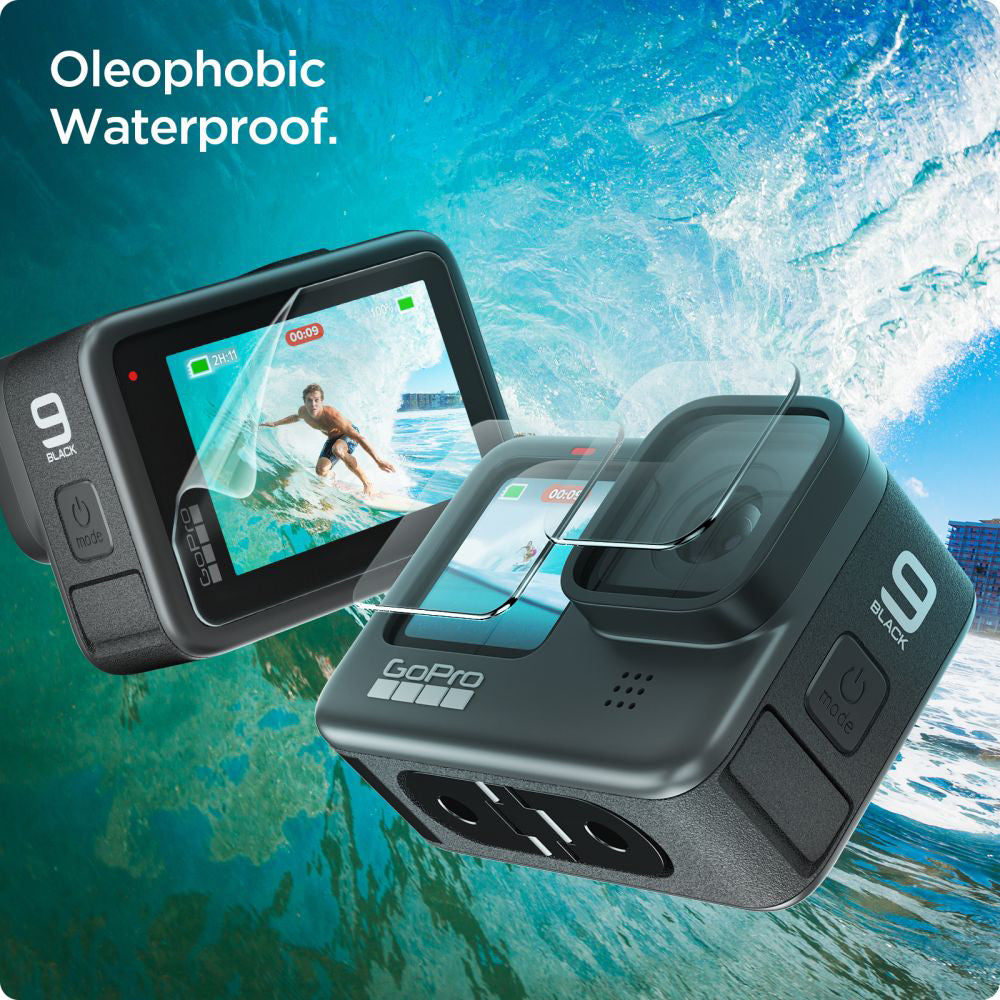 Spigen GlastR Slim képernyő- és lencsevédő fólia GoPro Hero 12 / 9 / 10 / 11 készülékekhez, Edzett üveg, 6 darabos készlet AGL03045