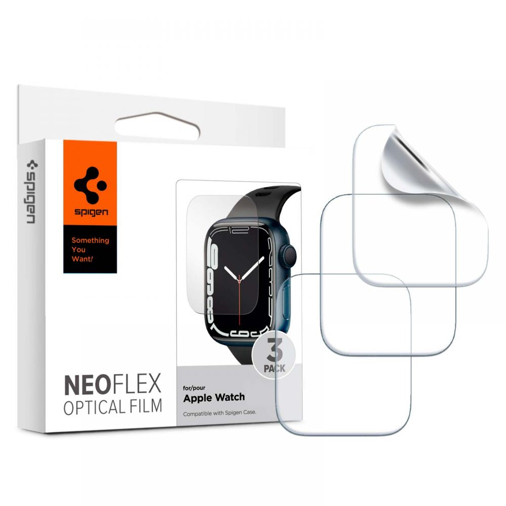 Spigen Neo Flex Protection Film for Apple Watch 45mm / 44mm / 42mm Series, Set of 3 pieces, Plastic AFL04049