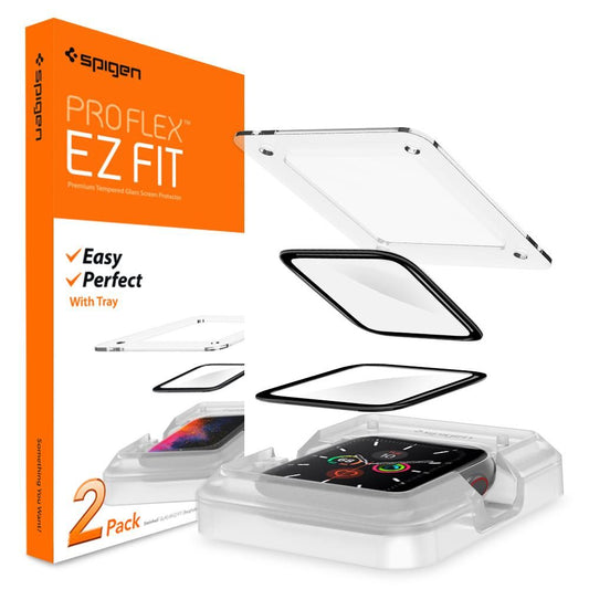 Spigen ProFlex EZ FIT védőfólia Apple Watch 44mm sorozathoz, 2 darabos készlet, Rugalmas üveg, Fekete