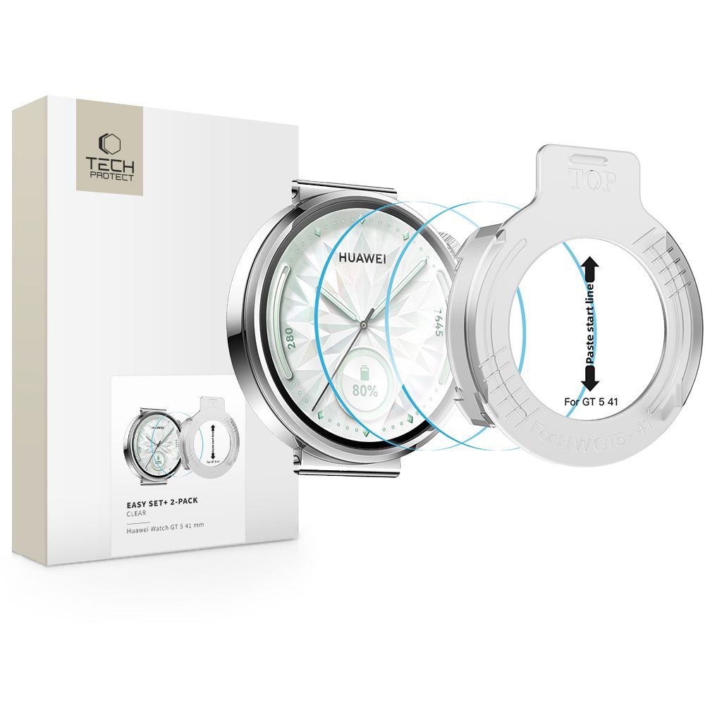 Tech-Protect Easy Set+ védőfólia Huawei Watch GT 5 41mm-hez, 2 darabos készlet, Edzett üveg