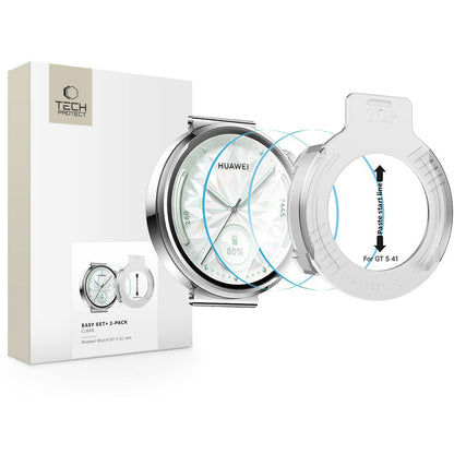Tech-Protect Easy Set+ védőfólia Huawei Watch GT 5 41mm-hez, 2 darabos készlet, Edzett üveg