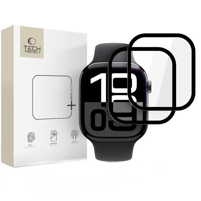 Tech-Protect Flex+ védőfólia Apple Watch 46mm sorozathoz, 2 darabos készlet, Rugalmas üveg, Fekete