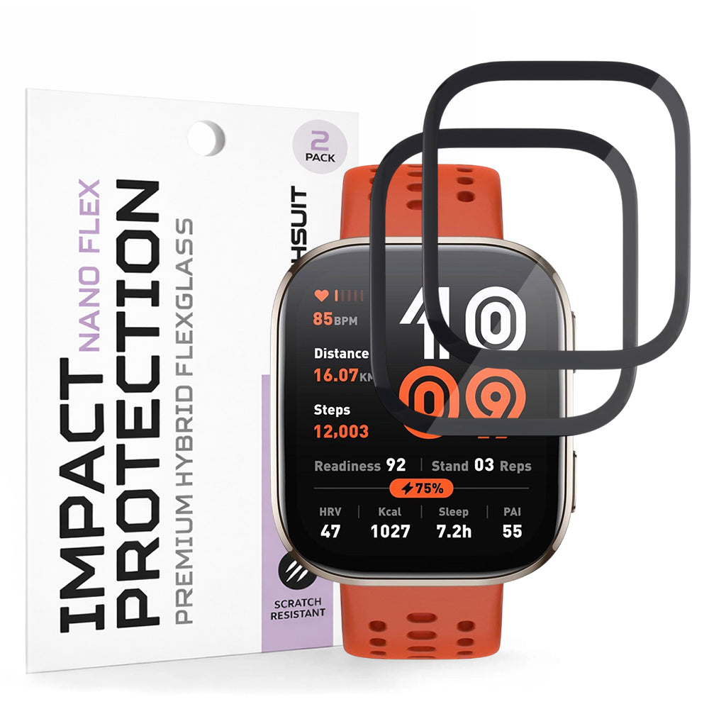 Techsuit Nano Flex védőfólia Amazfit Bip 6-hoz, 2 darabos készlet, Műanyag, Fekete