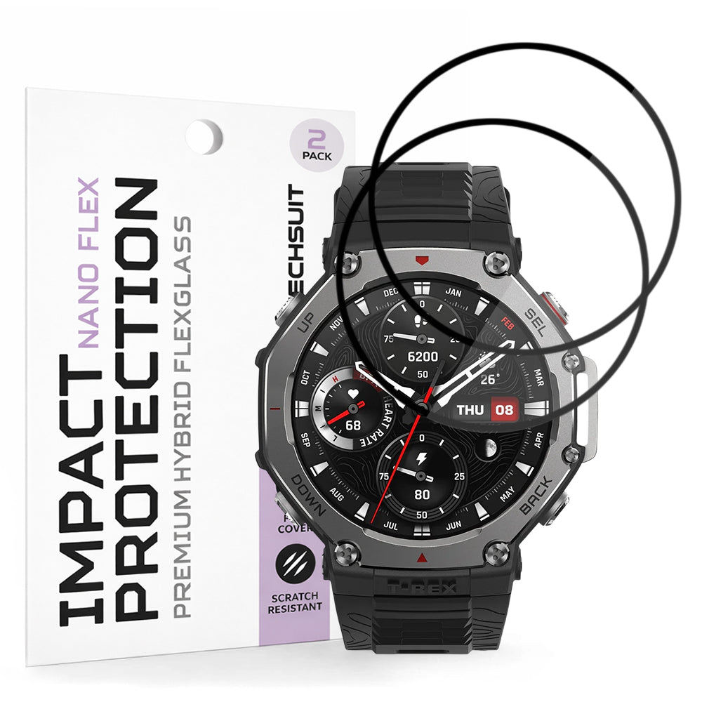Techsuit Nano Flex védőfólia Amazfit T-Rex 3-hoz, 2 darabos készlet, Műanyag, Fekete