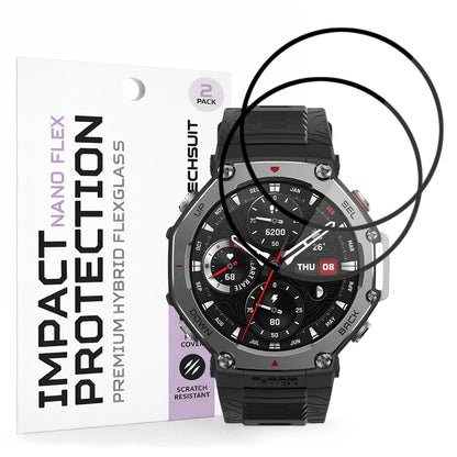 Techsuit Nano Flex védőfólia Amazfit T-Rex 3-hoz, 2 darabos készlet, Műanyag, Fekete