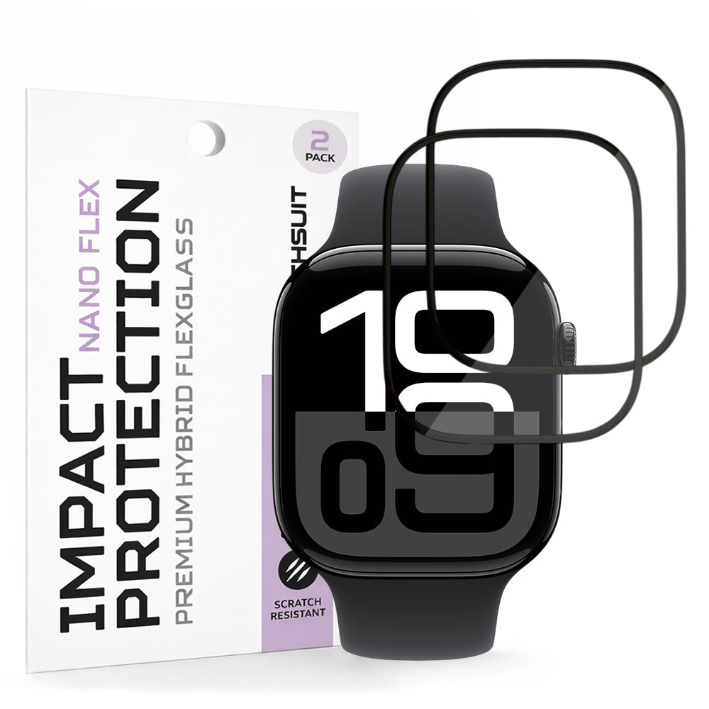 Techsuit Nano Flex védőfólia Apple Watch Series 10 / 11 46mm-hez, 2 darabos készlet, Műanyag, Fekete
