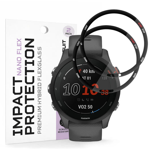 Techsuit Nano Flex Protection Film for Garmin Forerunner 255 Music / 255, Set of 2 Pieces, Plastic, Black