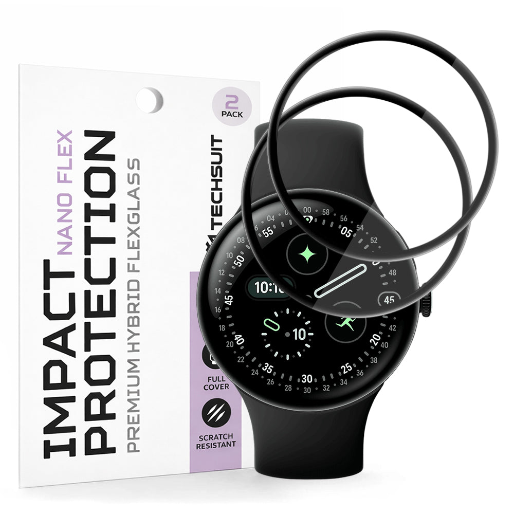 Techsuit Nano Flex védőfólia Google Pixel Watch 4 45mm-hez, 2 darabos készlet, Műanyag, Fekete