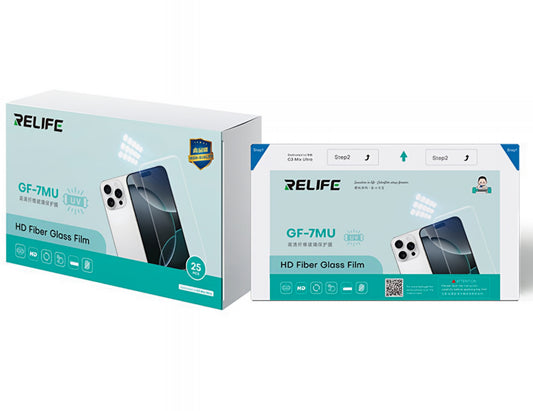 Relife GF-7MU Rugalmas Filmből Készült Üvegfólia UV Vákuumos Lamináló Géphez Sunshine C3 Mix Ultra, 120mm x 210mm, 25 darabos készlet