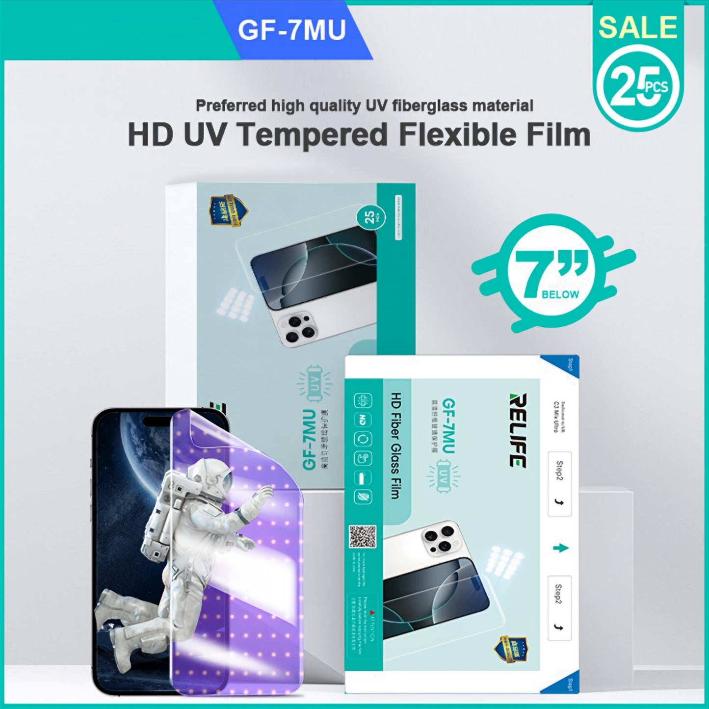 Relife GF-7MU Rugalmas Üvegszálas Fólia Sunshine C3 Mix Ultra UV Vákuumos Lamináló Géphez, 120mm x 210mm, 25 darabos készlet