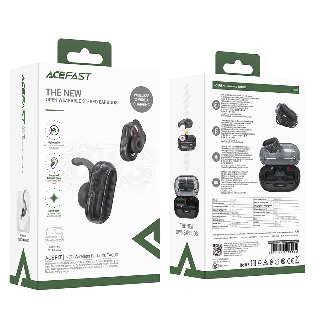 Handsfree Bluetooth Acefast Acefit Neo, TWS, Fekete