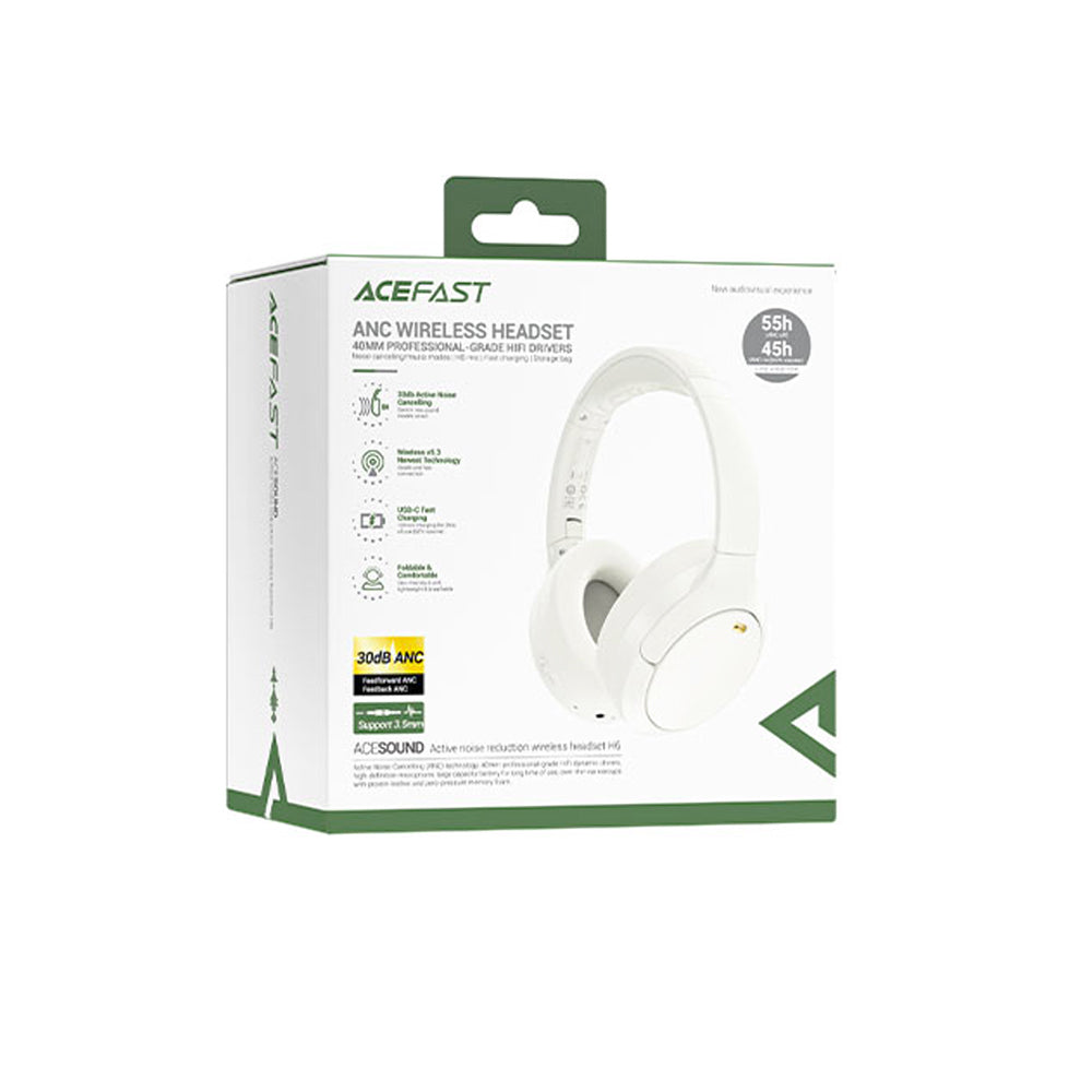 Handsfree Bluetooth Acefast H6, A2DP, ANC, Fehér