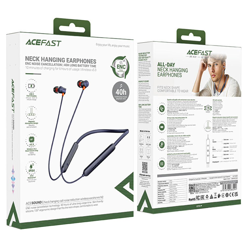 Handsfree Bluetooth Acefast N2, A2DP, Fekete