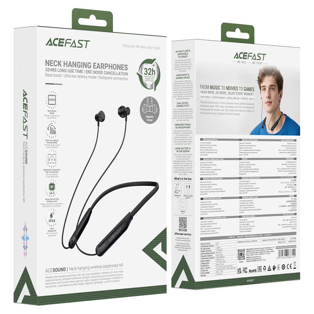 Acefast N9 Bluetooth kihangosító, A2DP, Fekete