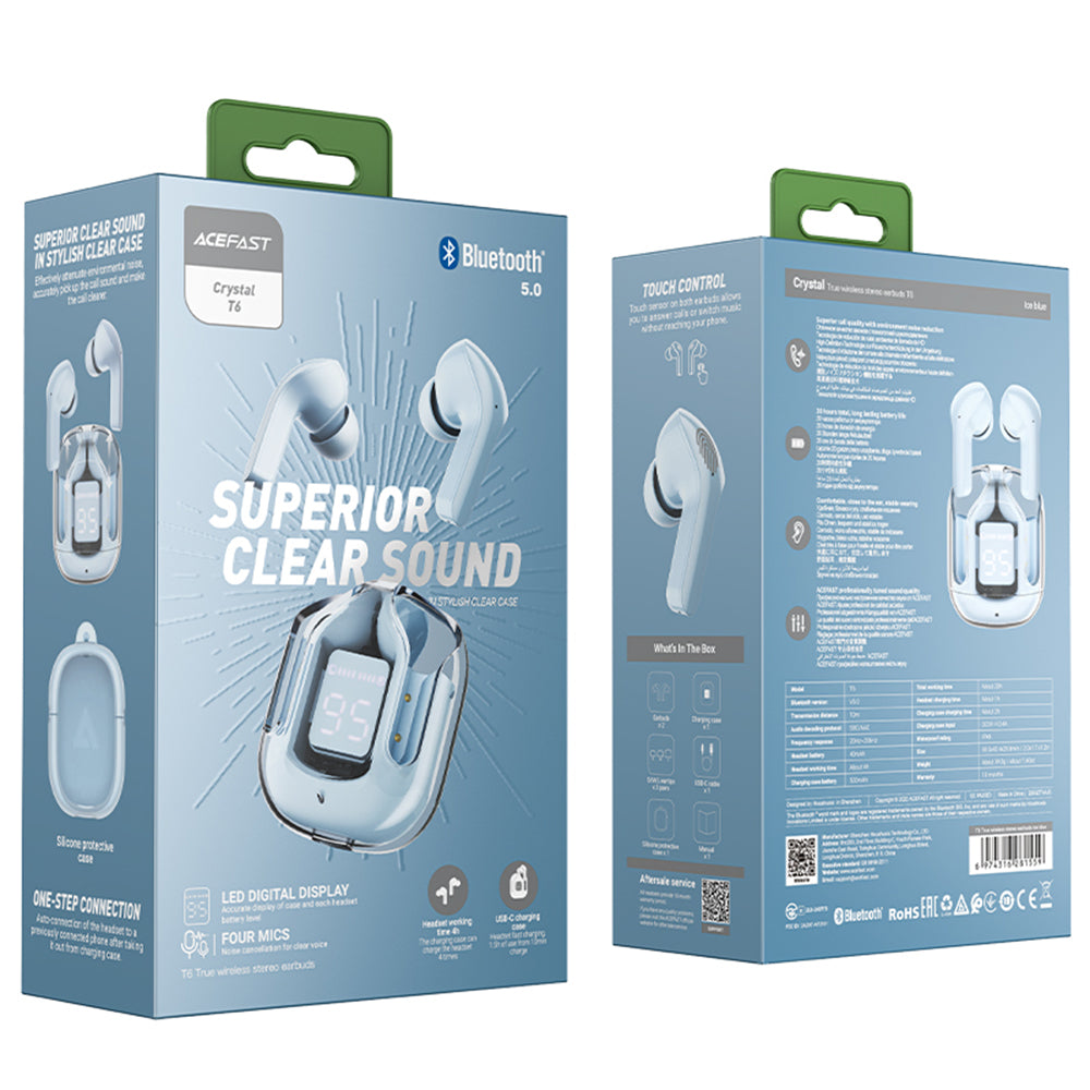 Handsfree Bluetooth Acefast T6, TWS, Kék