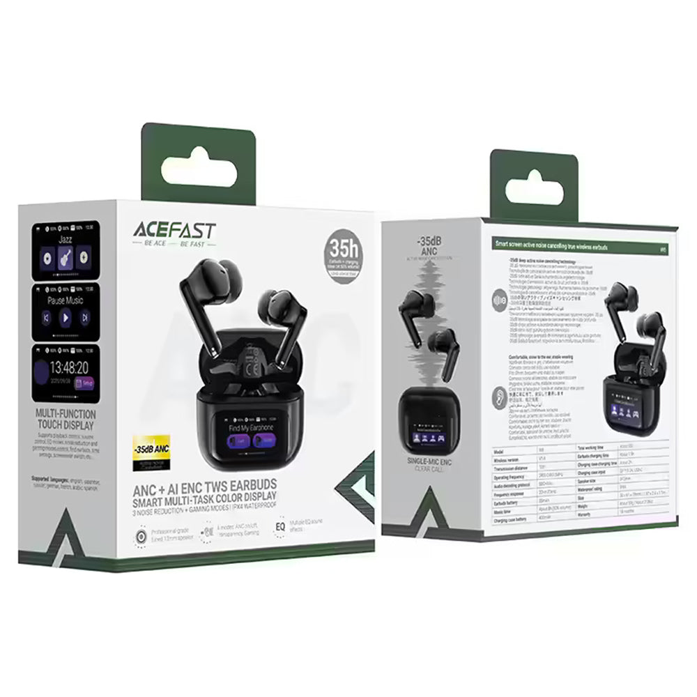 Handsfree Bluetooth Acefast W6, TWS, ANC, Fekete