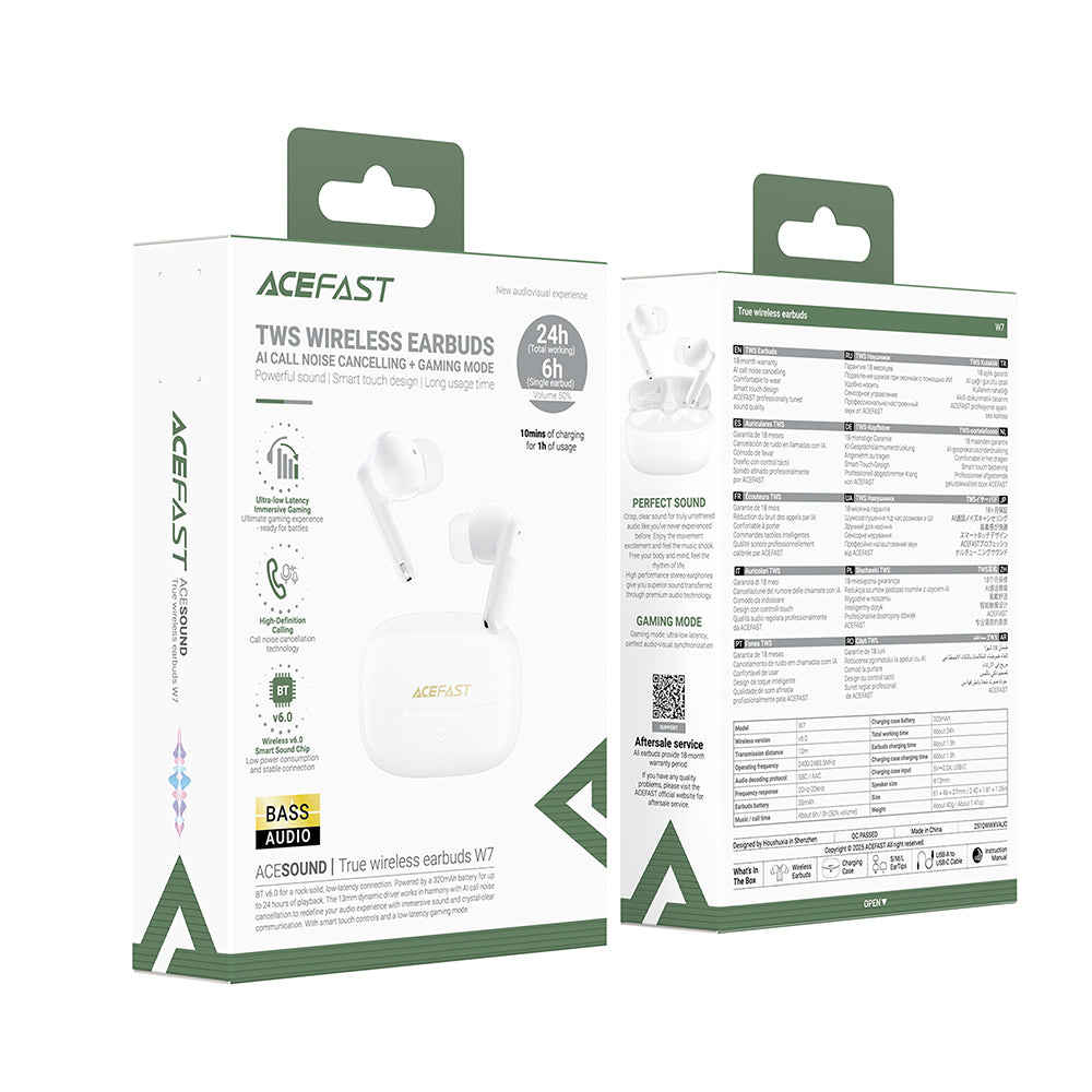Handsfree Bluetooth Acefast W7, TWS, Fehér