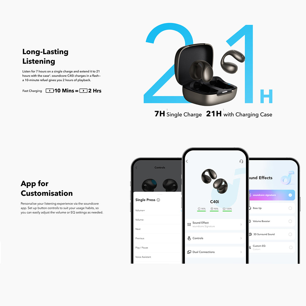 Handsfree Bluetooth Anker SoundCore C40i, TWS, MultiPoint, Fekete A3331GZ1