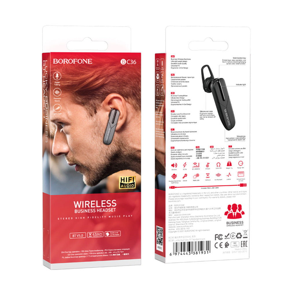 Kihangosító Bluetooth headset BC36 Lucky, A2DP, Fekete