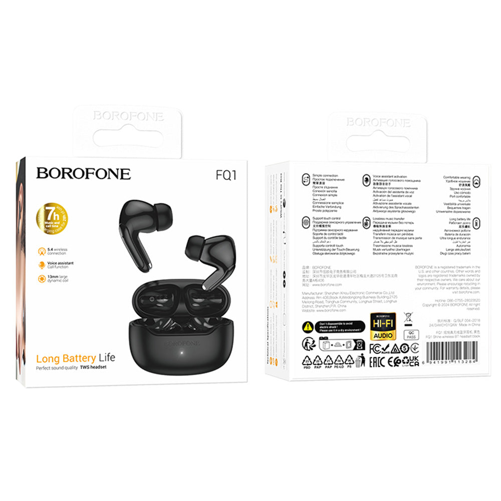 Handsfree Bluetooth Borofone FQ1 Shine, TWS, Fekete