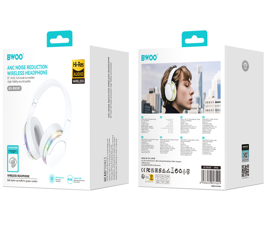 Bluetooth kihangosító BWOO BO-BW587, A2DP, ANC, Fehér