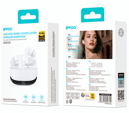 Bluetooth kihangosító BWOO BW40, TWS, ANC, Fehér